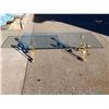 Image 1 : VINTAGE RECTANGULAR GLASS-TOP COFFEE TABLE WITH AN ORNATE GOLD-TONE OR GILT WROUGHT-IRON / CAST-IRON