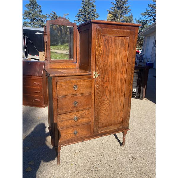ANTIQUE OAK SIDE-BY-SIDE CHIFFOROBE (OR GENTLEMAN'S CHIFFONIER/WARDROBE)