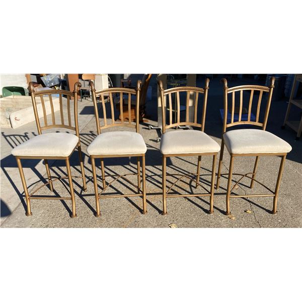 METAL BAR STOOLS, GOLD FINISH; SET OF FOUR