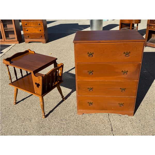 VINTAGE MID-CENTURY WOODEN CHEST OF DRAWERS AND SIDE TABLE