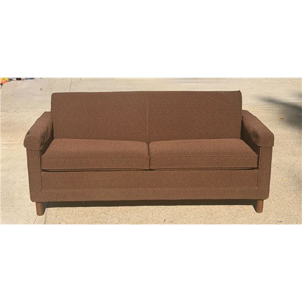 TWO-SEAT BROWN FABRIC HIDE-A-BED SOFA