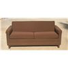 Image 1 : TWO-SEAT BROWN FABRIC HIDE-A-BED SOFA
