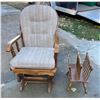 Image 1 : WOODEN GLIDER ROCKING CHAIR AND VINTAGE MAGAZINE RACK