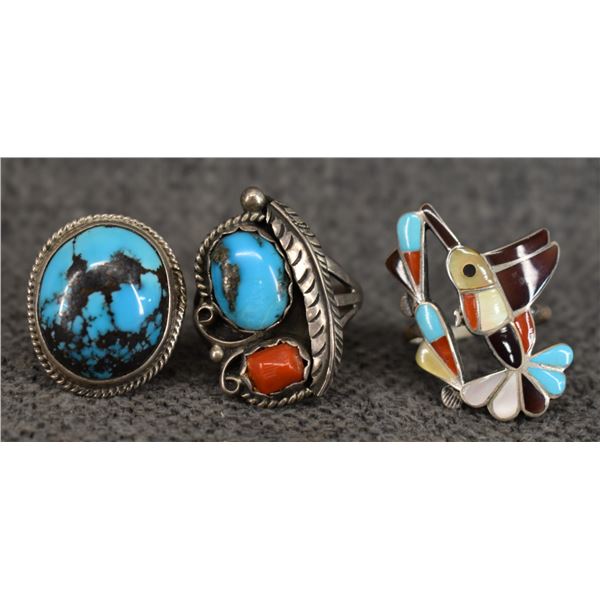 ZUNI AND NAVAJO RINGS (PM, ESALIO)