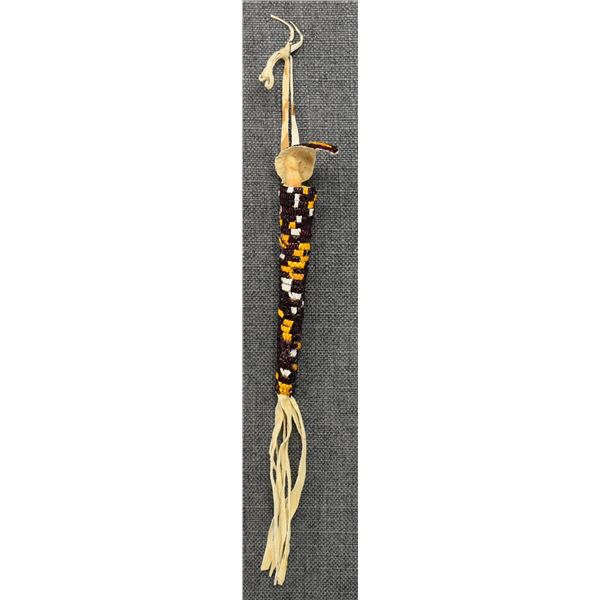 PLAINS INDIAN QUILLED AWL CASE AND BONE AWL