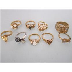 Lot of 9 Gold Plated Rings