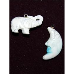 Howlite Gemstone Elephant & Moon Pendant