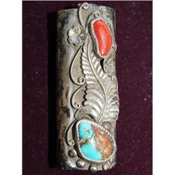 AAA Turquoise & Coral Navajo Design Lighter Cover