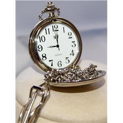 N.Y White Dial Quartz Pocket Watch & Chain