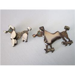 Set of 2 Sterling Silver Poodle Pins