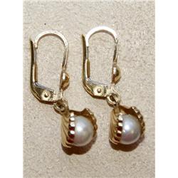 6.00mm White Pearl Clam Design Earrings