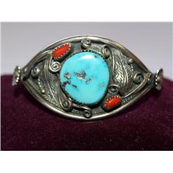AAA Turquoise & Coral Navajo Design Bracelet