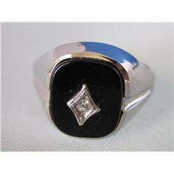 Sterling Silver Ring W/Onyx & Diamond