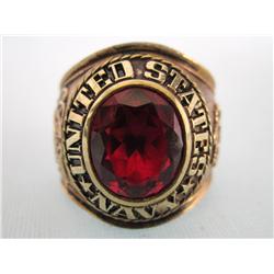 Vintage USN Gold Plated Ring W/Ruby