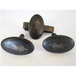 Vintage SIAM Sterling Silver Cufflinks & Tie Clasp