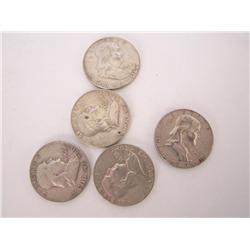 Lot of 5 1960-1963 Ben Franklin Half Dollars