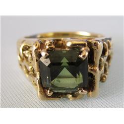 14k Gold Nugget Style Ring W/Tourmaline Stone