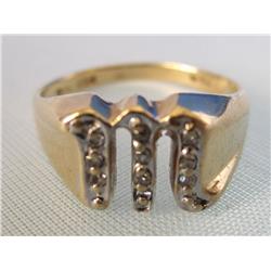 14k Gold Ring W/Diamonds letter "M"