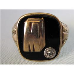 10k Gold Ring W/Onyx & Diamond