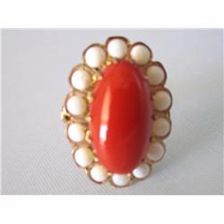 Vintage 14k Gold Ring W/Coral & Opal