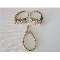 14k Gold Pendant  & Earrings W/CZ -Times the Money