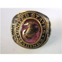 Vintage USMC Marines Ring W/Ruby-ega 10Kt Gold