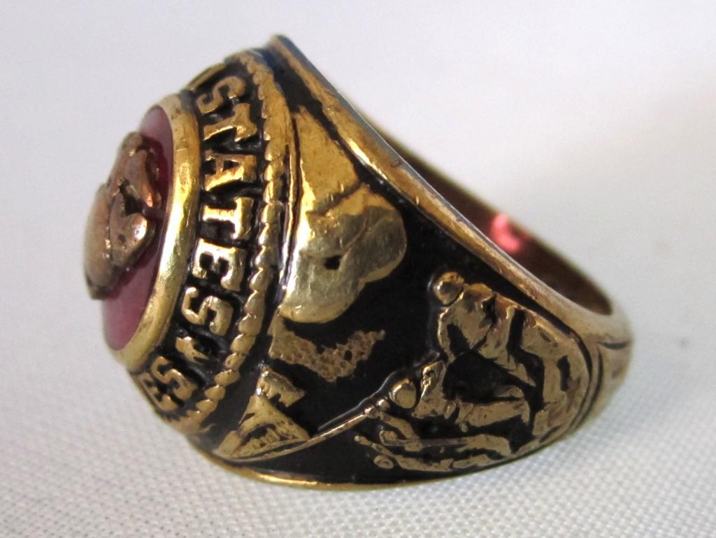 Vintage USMC Marines Ring W/Rubyega 10Kt Gold