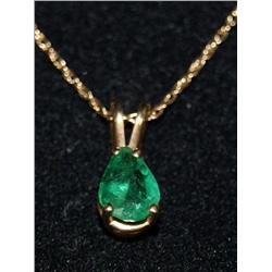14kt Gold Emerald Pendant W/Chain 0.50ctw