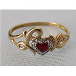 10k Gold Love Ring W/Enamel Heart