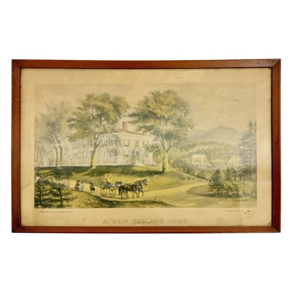 19th C. Currier & Ives, A New England Home Litho