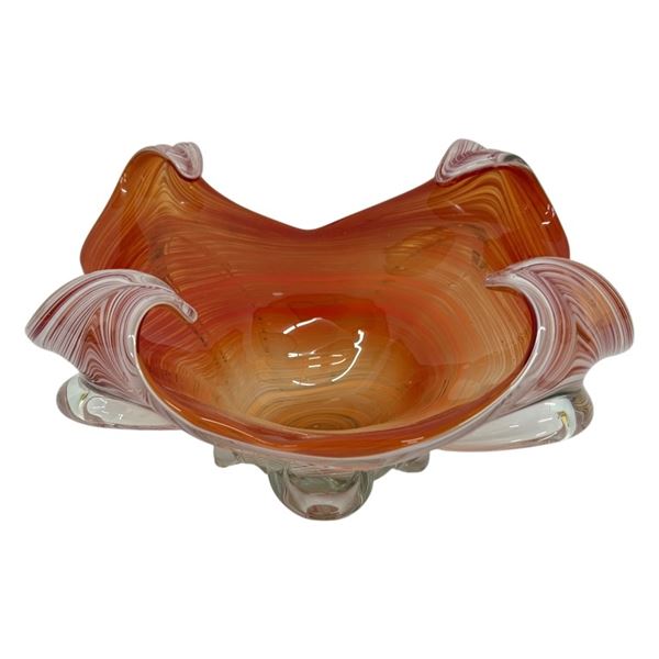 Mid-Century Swirled Ribbon Art Glass Splash Bowl