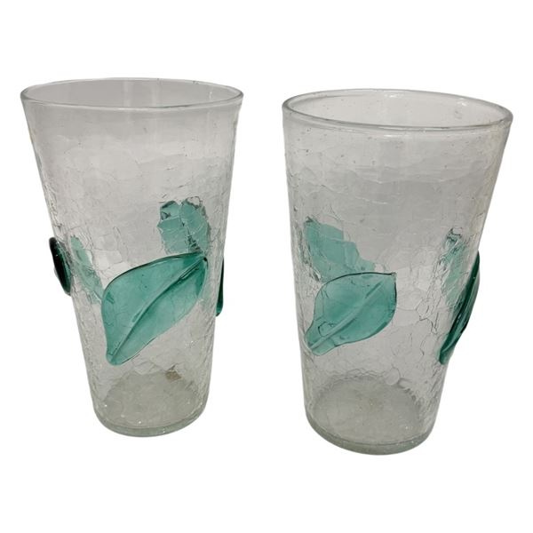 Blenko 366-LL Crystal Crackle Leaf Beaker Vases