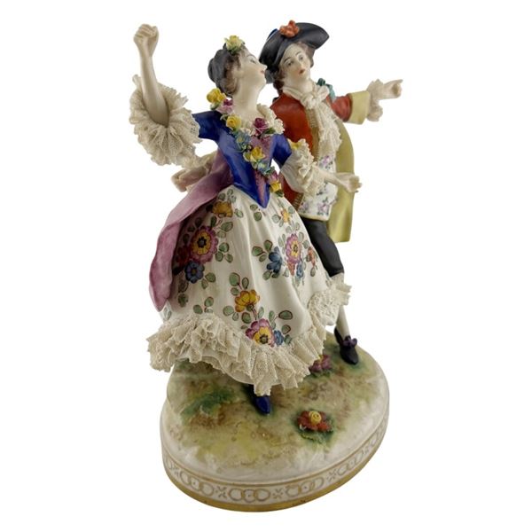 German Volkstedt Lace Porcelain Dancing Figurine