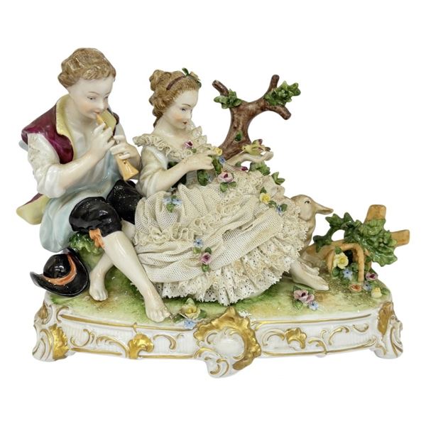Unterweissbach German Dresden Lace Couple Figurine