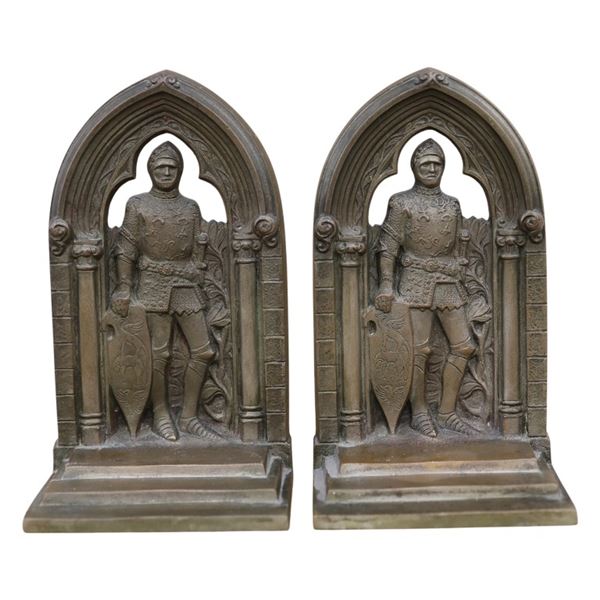 1931 Gorham Co. Bronze Gothic Knight Bookends