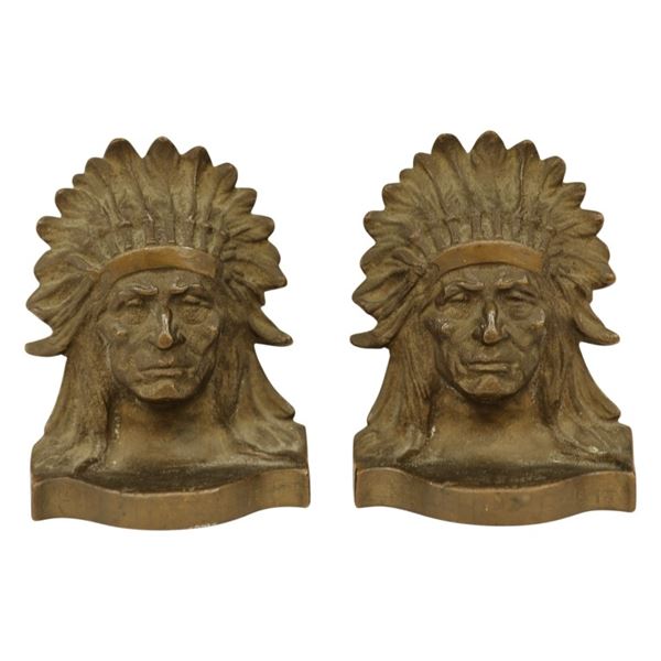 Pair Sitting Bull Native American Bronze Bookends