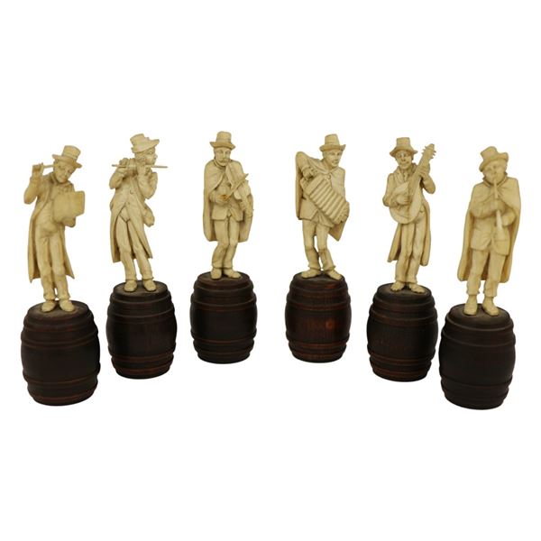 German Carved Ox Bone Street Musician Figurines