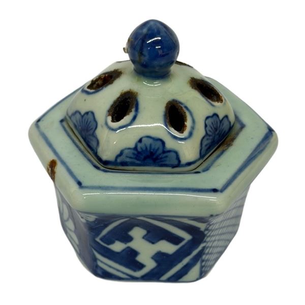 Japanese Blue and White Hexagonal Incense Burner