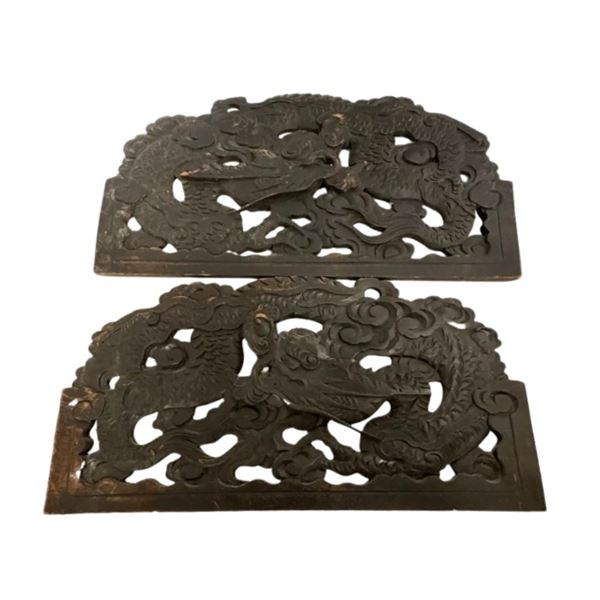 Chinese Export Carved Camphor Wood Dragon Panel