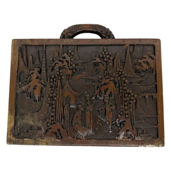 Chinese Carved Storyboard Camphor Briefcase Box