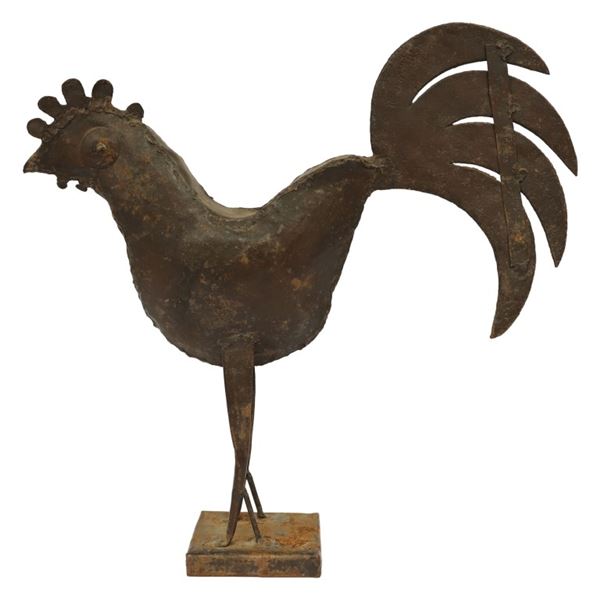 Folk Art Metal Rooster Sculpture