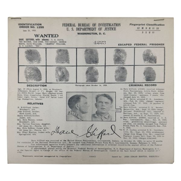 Prohibition Era Prison Escapee FBI Wanted Poster