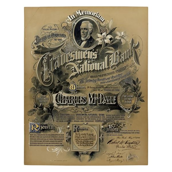 1896 Tradesmens National Bank NY Memorial Document