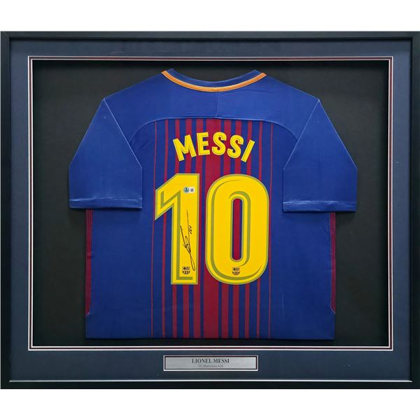 LIONEL MESSI SIGNED AND FRAMED FC BARCELONA SOCCER JERSEY - BECKETT COA