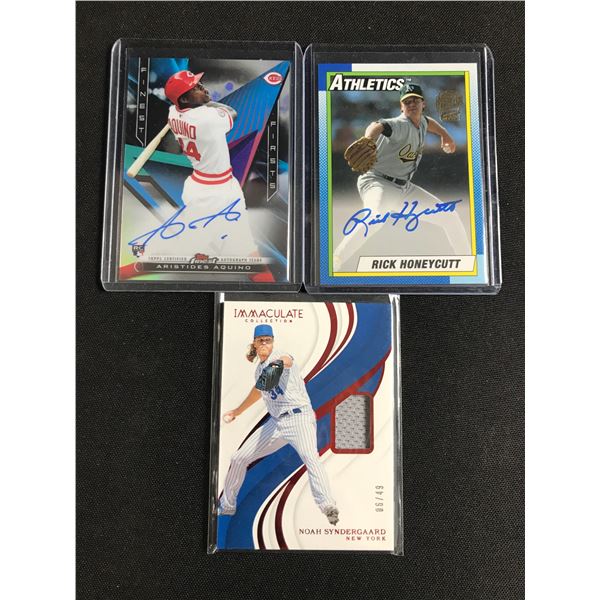 LOT OF 3 BASEBALL TRADING CARDS - INCLUDING 2 SIGNED