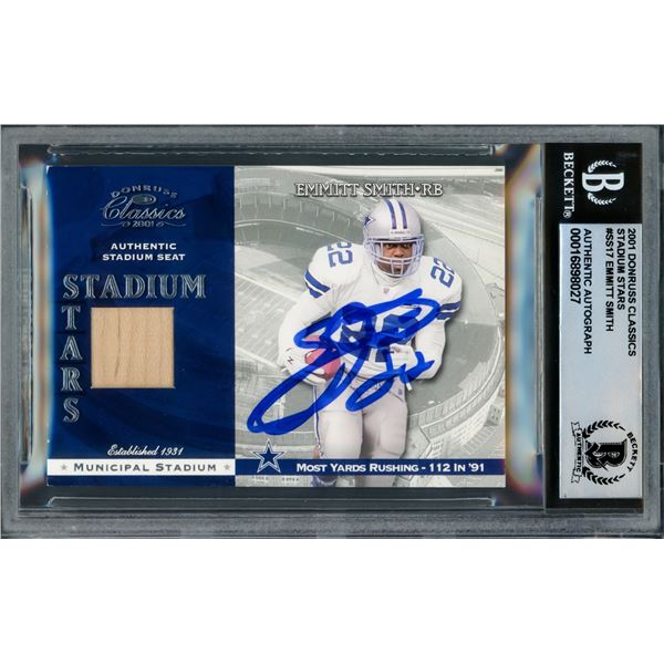2001 DONRUSS CLASSICS STADIUM STARS EMMITT SMITH SIGNED TRADING CARD - BECKETT ENCAPSULATED