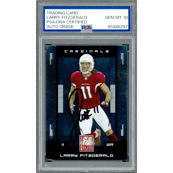 2008 DONRUSS ELITA LARRY FITZGERALD SIGNED TRADING CARD - PSA ENCAPSULATED GRADE 10