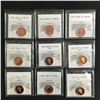 Image 1 : LOT OF 9 GRADED CANADIAN PENNIES (UNCIRCULATED GRADES)