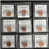 Image 1 : LOT OF 9 GRADED CANADIAN PENNIES (UNCIRCULATED GRADES)