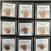 Image 1 : LOT OF 9 GRADED CANADIAN PENNIES (UNCIRCULATED GRADES)